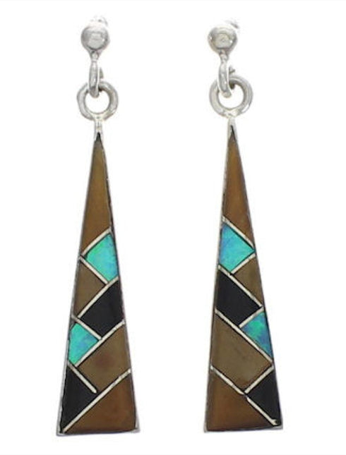 Multicolor Southwest Sterling Silver Post Dangle Earrings EX24792